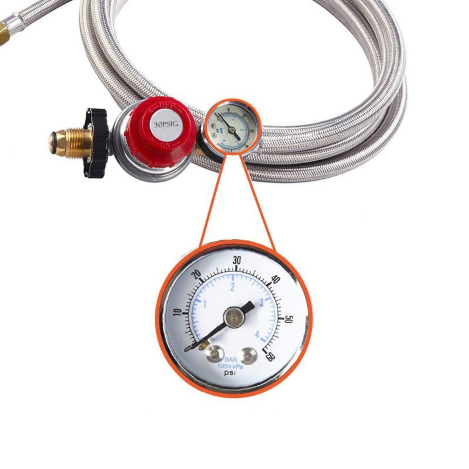 Wąż do propanu, regulator gazu propanowego, wąż QCC 3,6 m, regulowany 0-30 psi, wąż ze stali nierdzewnej 9,5 mm