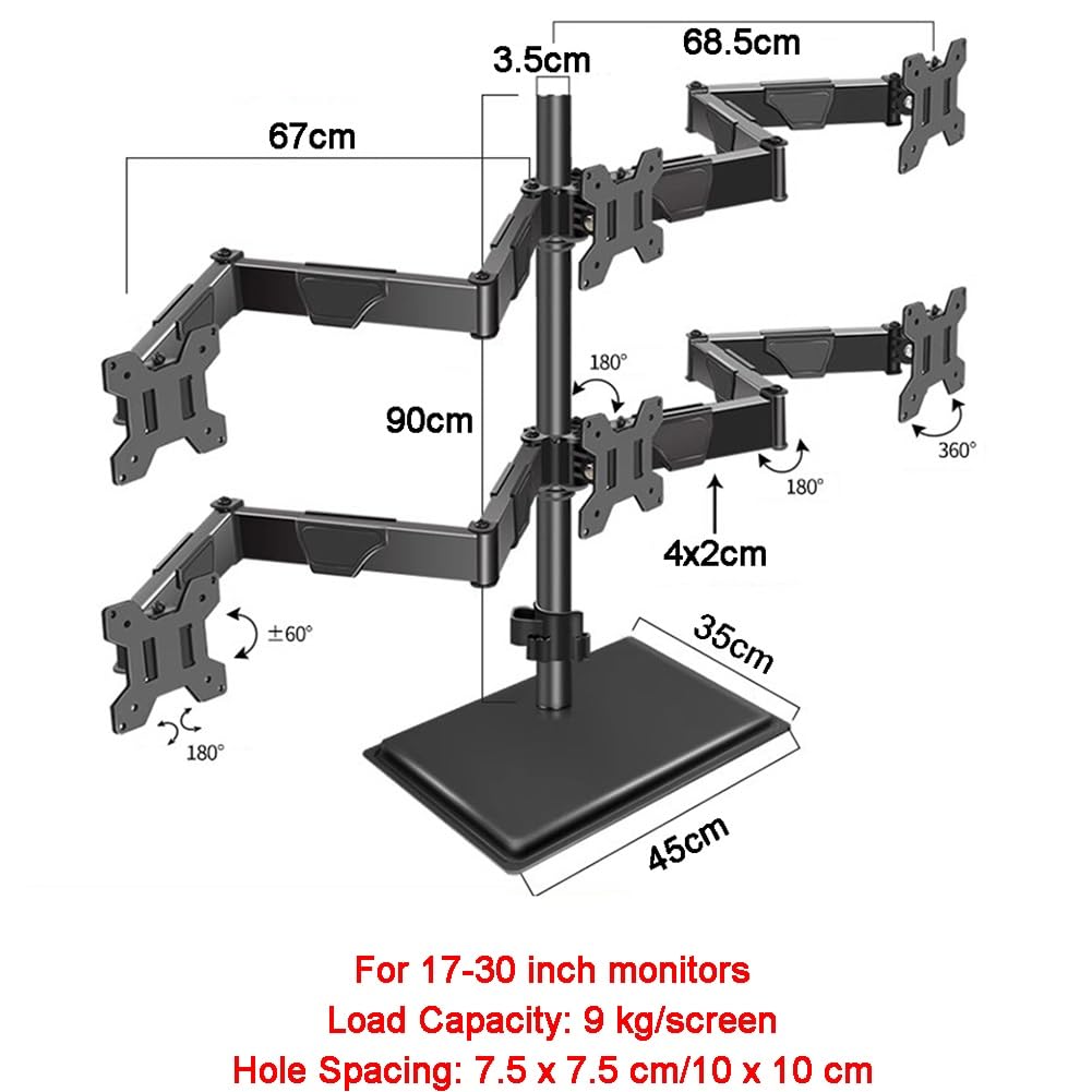 Supporto per Monitor da scrivania, Supporto Completamente Regolabile per impieghi gravosi, Supporto per Schermo Verticale impilabile Adatto per schermi da 27-34 Pollici (F)