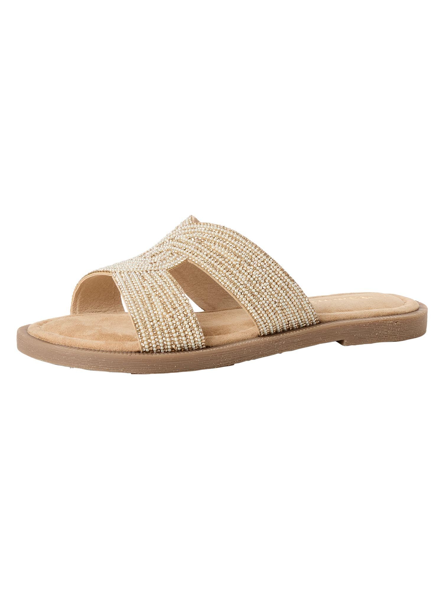 Tamaris Women's leather mules flat beige 3.5 UK