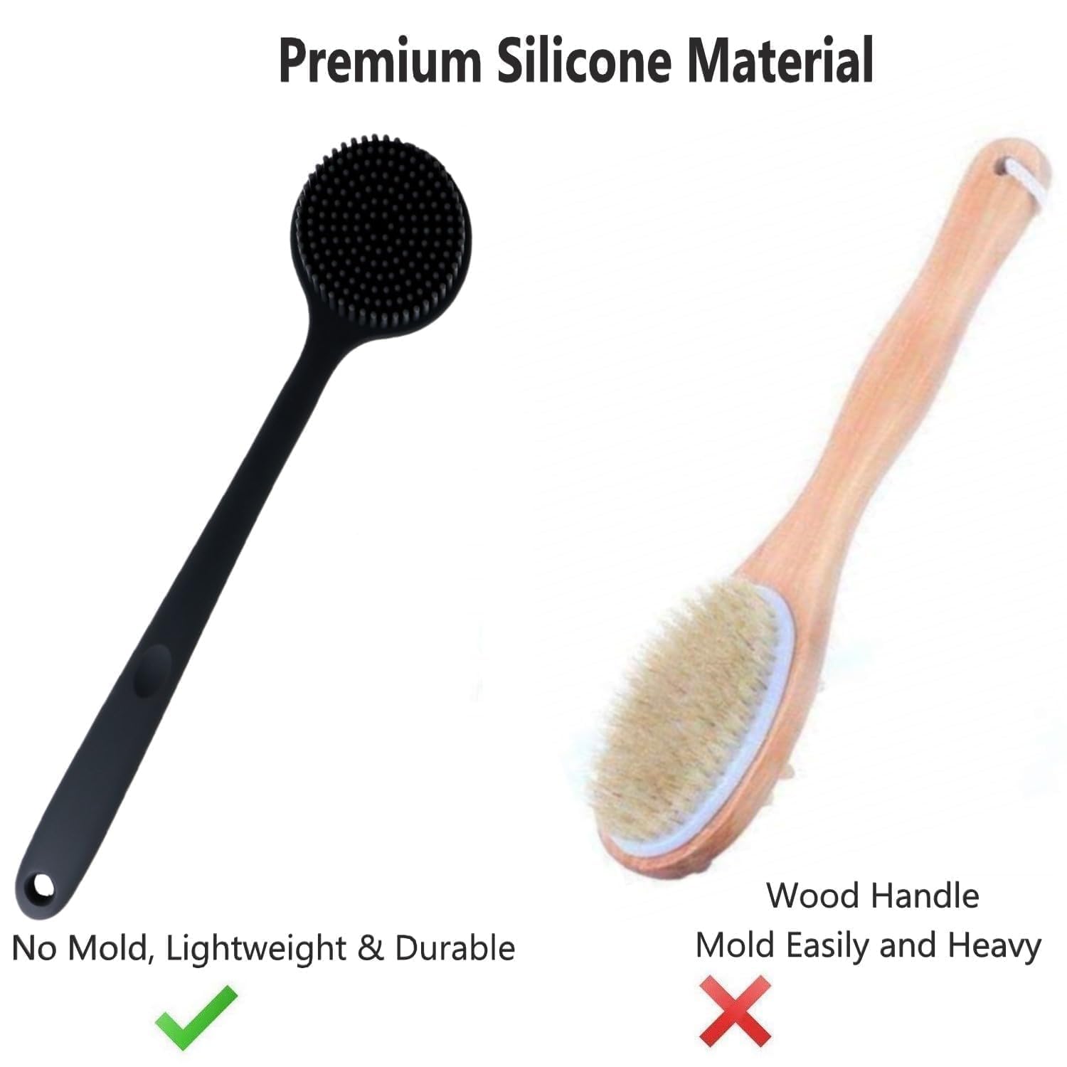 Wazdorf Soft Silicone Back Scrubber Shower Bath Brush with Long Handle | Flexible Bristles for Smooth Skin | Exfoliating Brush | Body Scrubber for Women, Men & Boys| for Body Wash & Bathing(Black) - Image 5 thumbnail