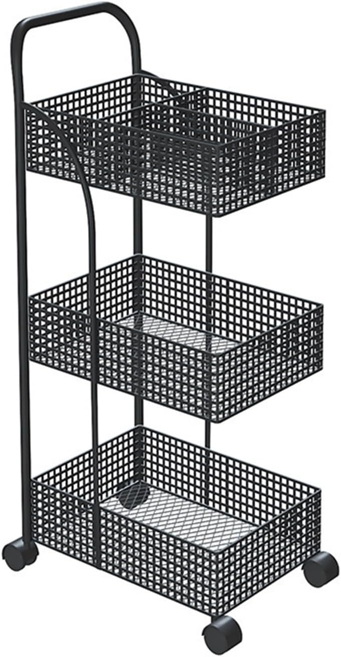Storage Trolley Cart Storage Rack, Bathroom Kitchen Metal, Movable, Wheeled Shelving Organizer(Golden,Small)