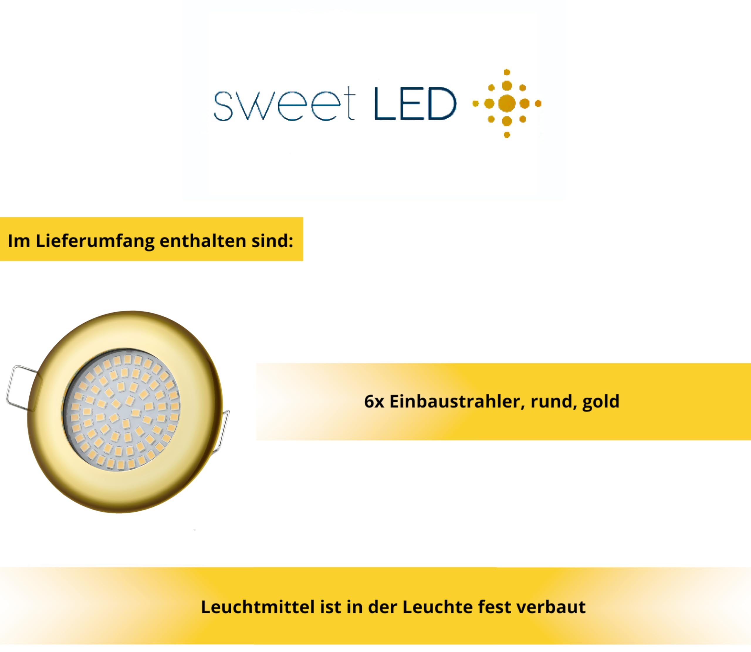 LED Einbaustrahler flach 6er Set – 5W 420lm 230V, Einbauleuchten für Decke, Warmweiß 3000K – Runde Deckenspots, Goldfarbig, Metallgehäuse