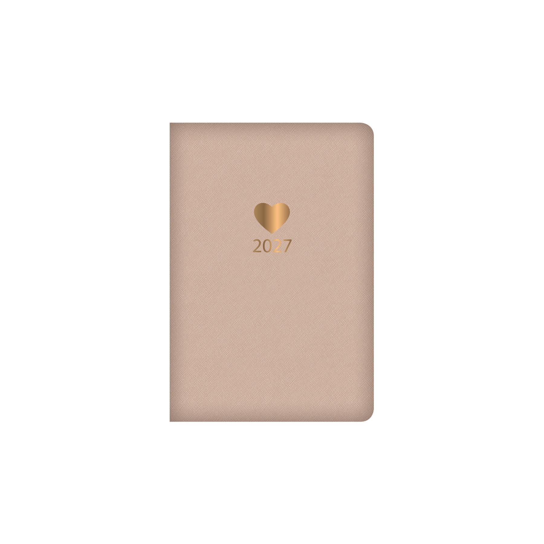 Taschenkalender 2027, Wochenansicht, A7, graues Herz, Softcover | Kompakter Organizer, leicht, tragbar, Reisetagebuch, Arbeitsstudium, Mini-Handtaschengröße, persönliches Tagebuch