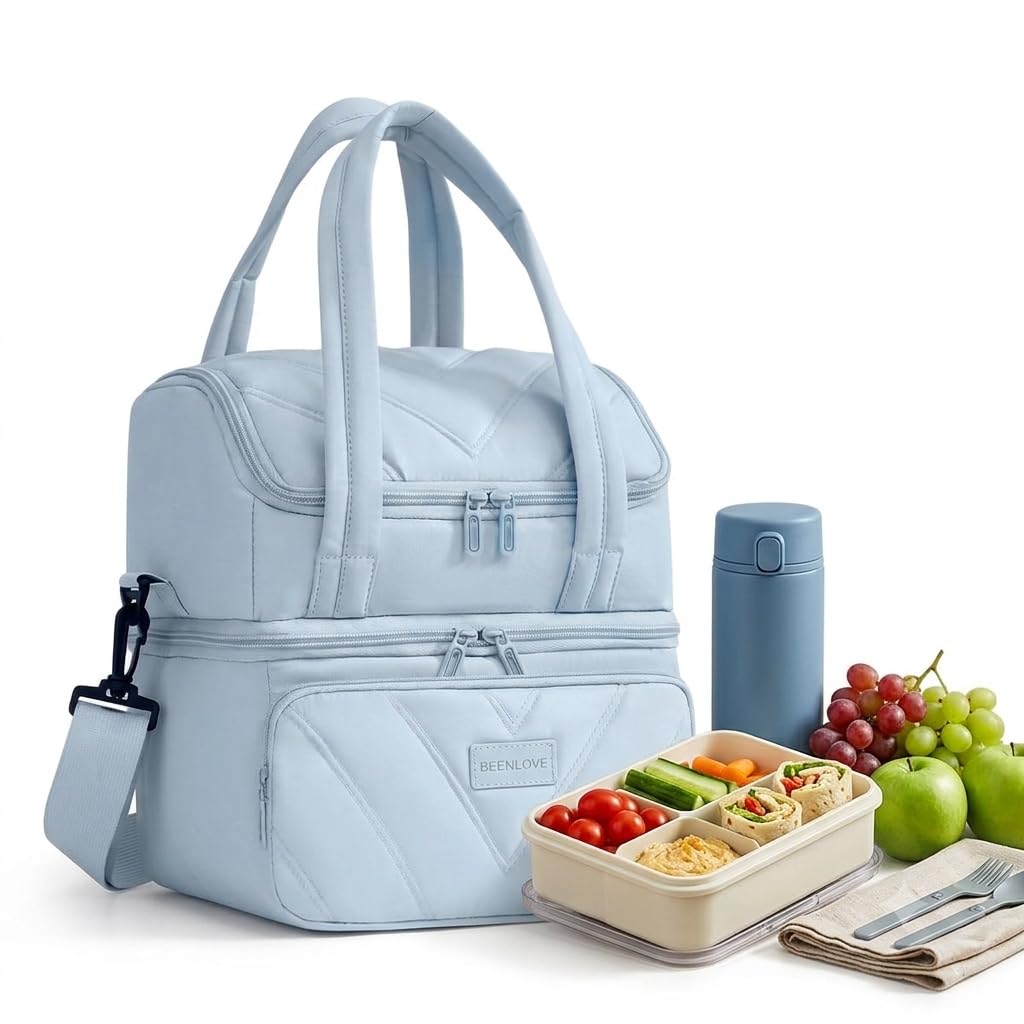 Insulated Lunch Bag for Men & Women | Large Dual Compartment Tiffin Bag for Office, College & School | Water-Resistant Soft Cooler Tote Bag with Adjustable Shoulder Strap & Front Pocket (Multi)-image-30