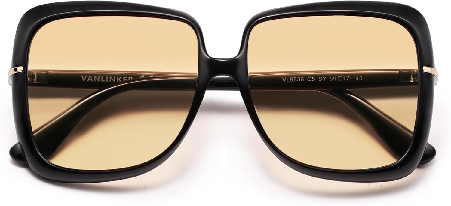 VANLINKER Polarized Oversized Big Trendy Square 70s Sunglasses for Women Retro Vintage Shades VL9836