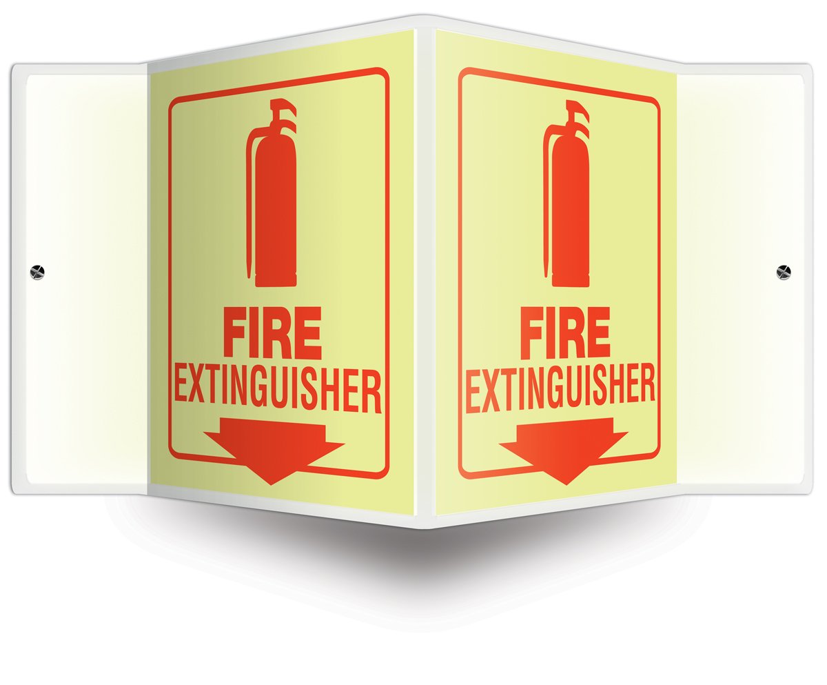 Accuform Fire Extinguisher 3D Projection Glow Sign, 6"x5" High-Impact Lumi-Glow Plastic with Pre-Drilled Mounting Holes, Made in USA, PSP348
