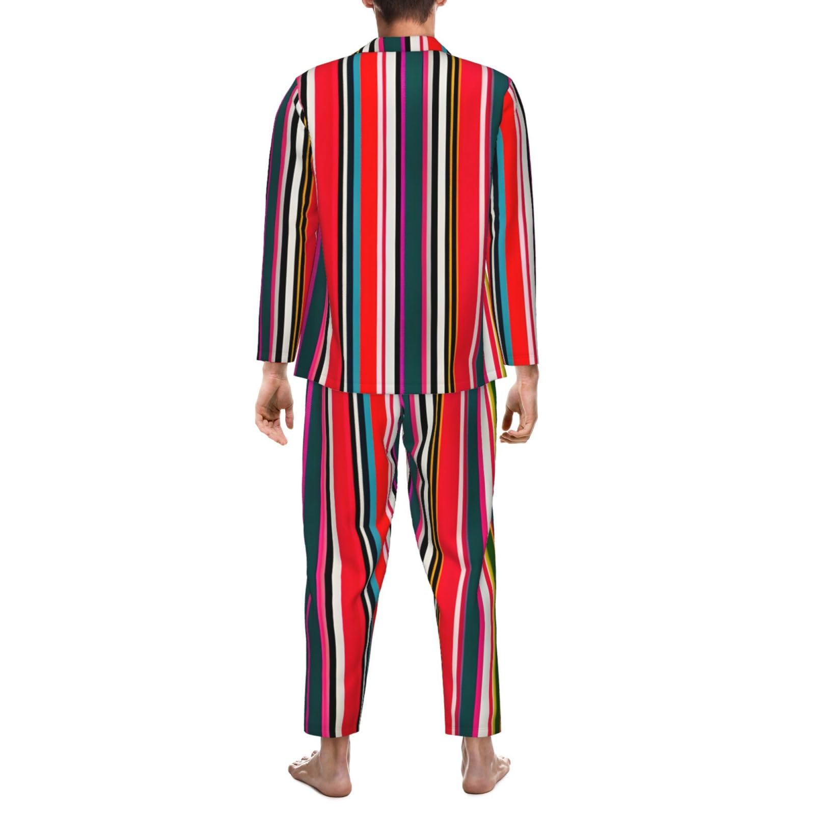 Pigiama a maniche lunghe da uomo con stampa a righe colorate Set di due pezzi traspirante accogliente Weekend Loungewear