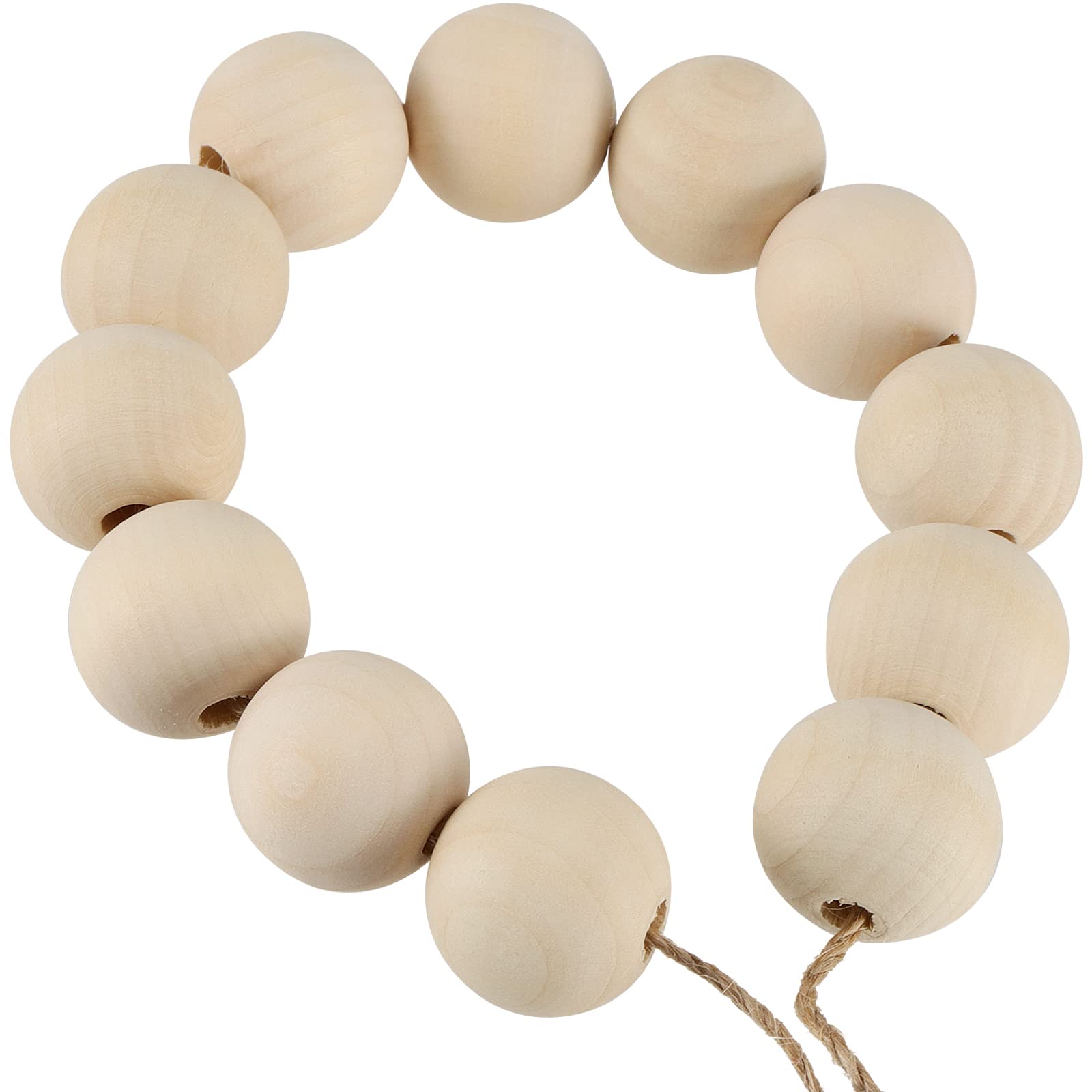 Japchet Set di 300 perline rotonde in legno, 20 mm, 25 mm, 30 mm, kit di perline naturali con corda e distanziatori in legno non finiti per fai da te