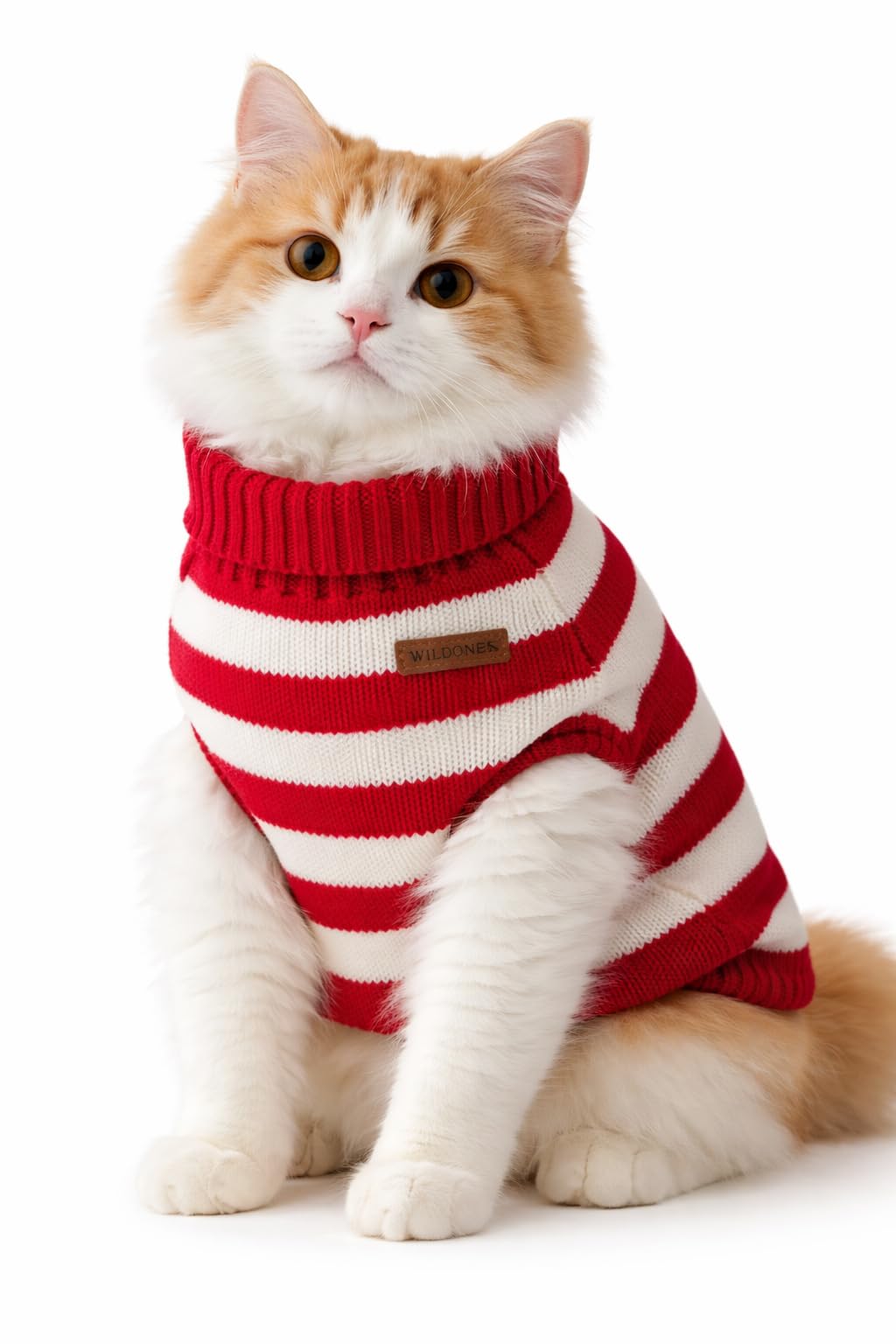 Cat Sweater, Pet Sweater,Warm,Wool, Size ength 14 inch X Width 8 Inch (Red and Off-White, Length 14 inch X Width 8 Inch)-image-23