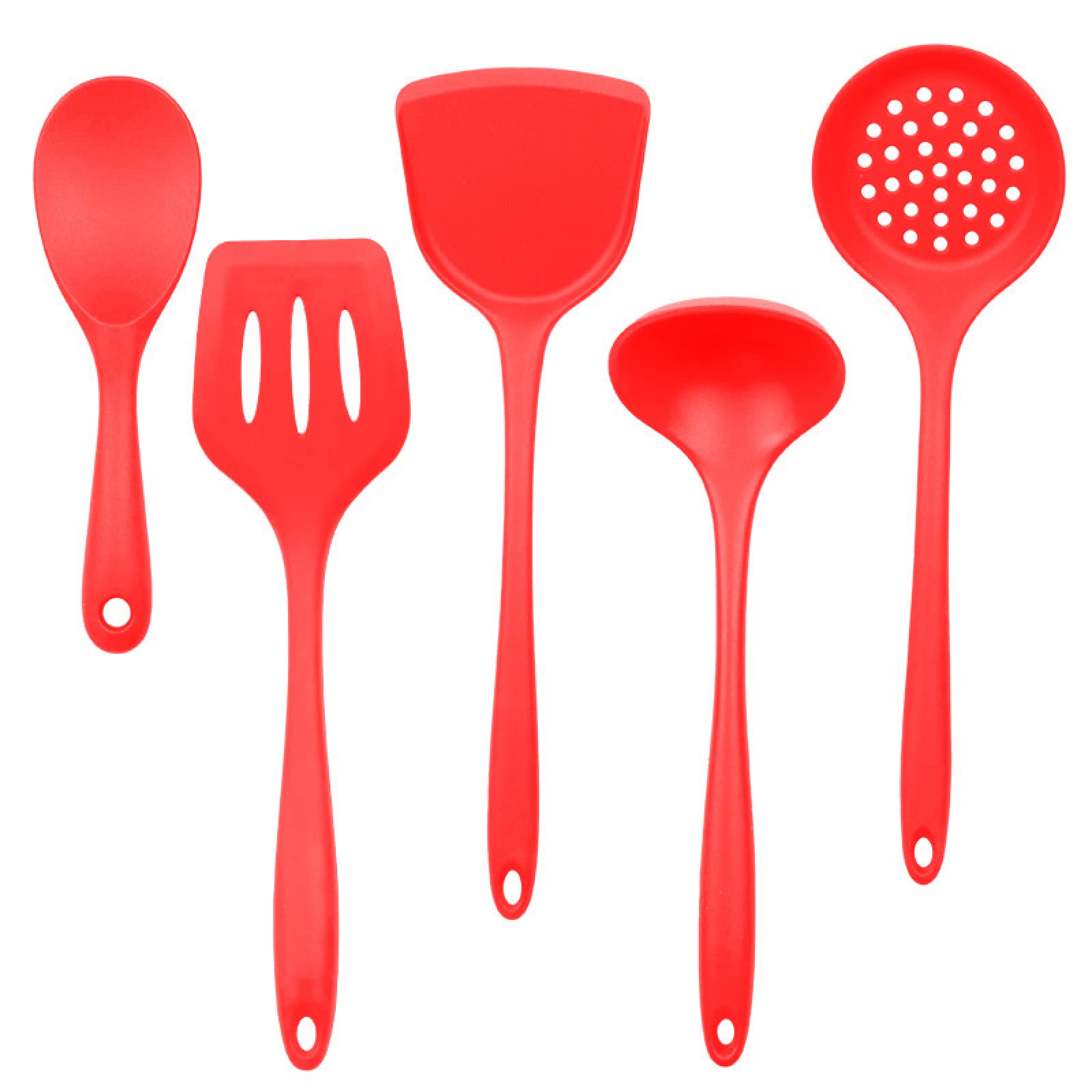 GTHTUHFD Cooking Spatulas And Spoons,Spoon Setcooking Utensils Set Silicone Kitchenware Non Sticky Cooking Tool Spatula Shovel Soup Cookware Utensil 5Pcs Set,Red
