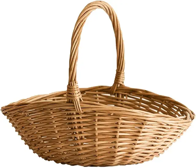 Swiixxer Rattan Basket with Handles - Small Kitchen Storage Basket