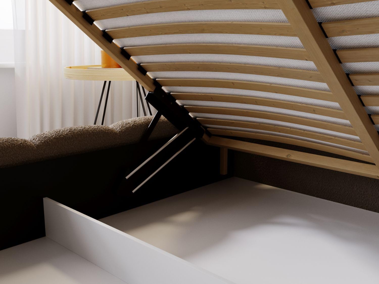 GRAINGOLD Cloud Bett 180x200, Polsterbett mit Bettkasten, Polsterbett mit Stauraum, Bouclé-Stoff, mit Lattenrost, mit Kopfteil, ohne Matratze (Braun, 180x200)