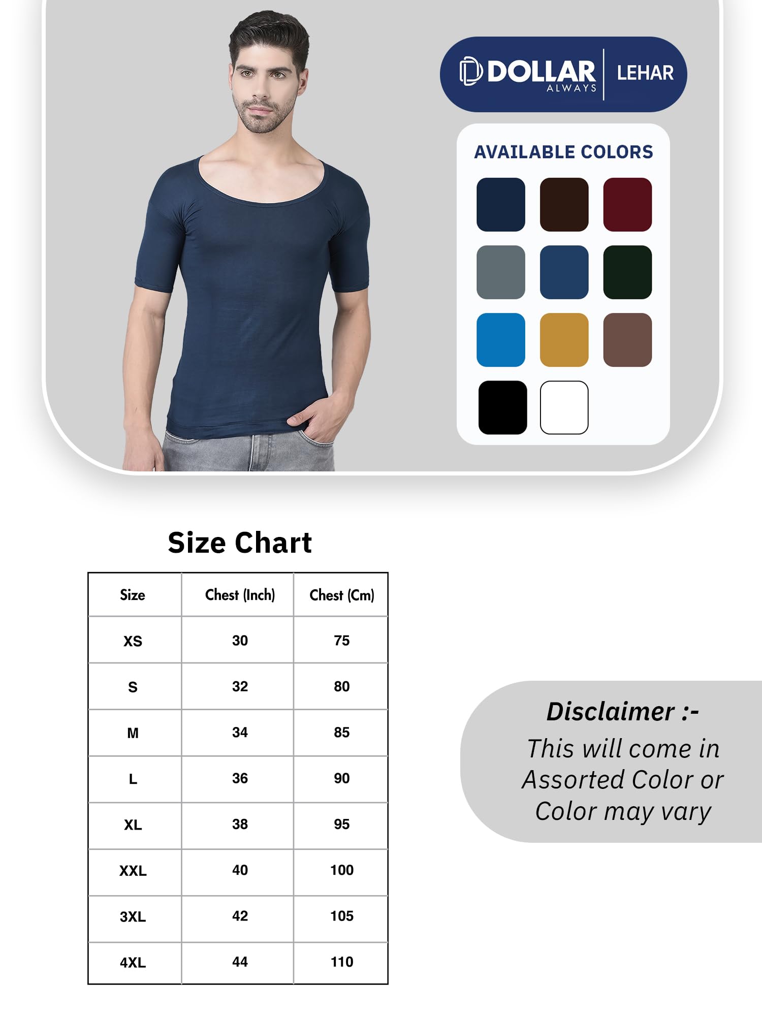 Dollar Lehar Combed Cotton Men's Multicolour Vest - Pack of 4 - Actual Colour May Vary 4
