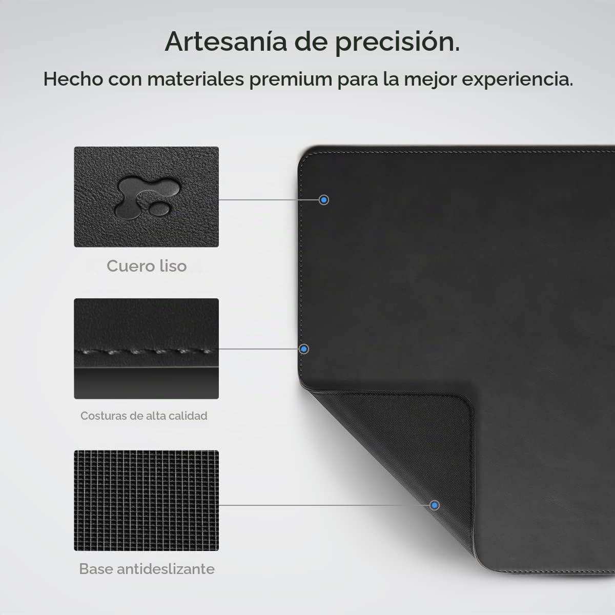 Spigen Alfombrilla de Escritorio Velo Vegan PU Cuero con Soporte Magnético para Cables y Base de Goma Antideslizante - Negro