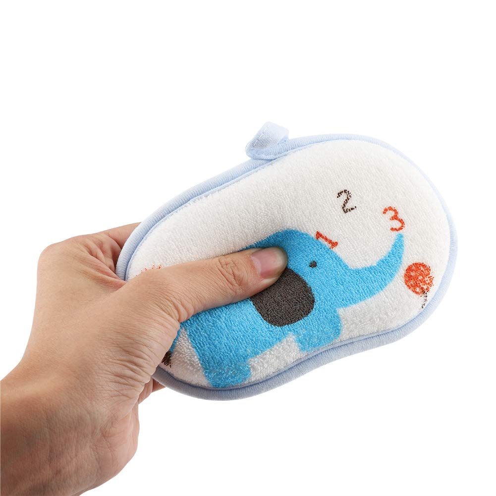 Esponja de baño para bebés, Lindo modelo de elefante Algodón Natural Esponja de baño para bebés Espuma suave Exfoliante Absorbente hipoalergénico Mar de mar natural para niños pequeños (Blue)