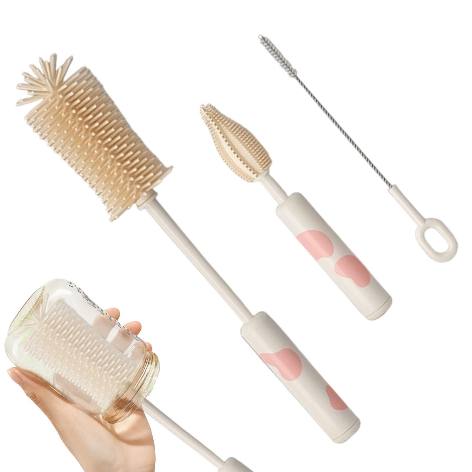 Set Di 2 Spazzole Per Pulizia Bottiglie - Extra Lunghe Con Manico In Legno - Incluse Spazzolina Per Cannucce - Per Borracce, SodaStream, Barattoli A Collo Stretto - 2