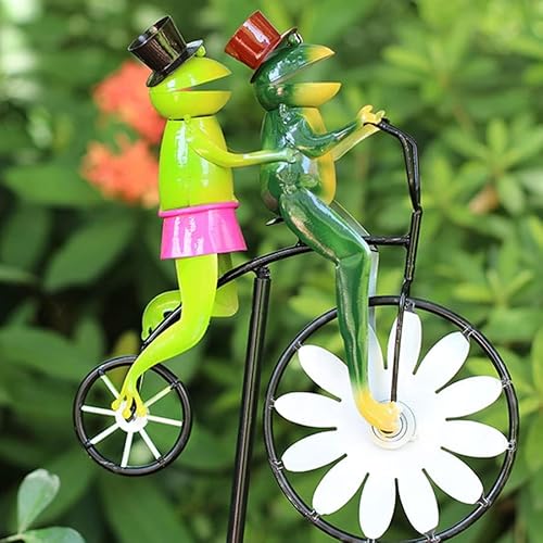 Vintage Bicycle Metal Wind Spinner- Metal Funny Frog Riding Vintage Bicycle Wind Sculptures, Cute Animal Kinetic Spinners Metal Pinwheel, Garden Sculptures For Yard And Garden Decor (A-Frog) #TOP2
