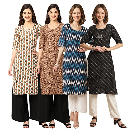 Image of Pinkmint Women's Crepe Digital Print Straight Kurta [Pack of 4]