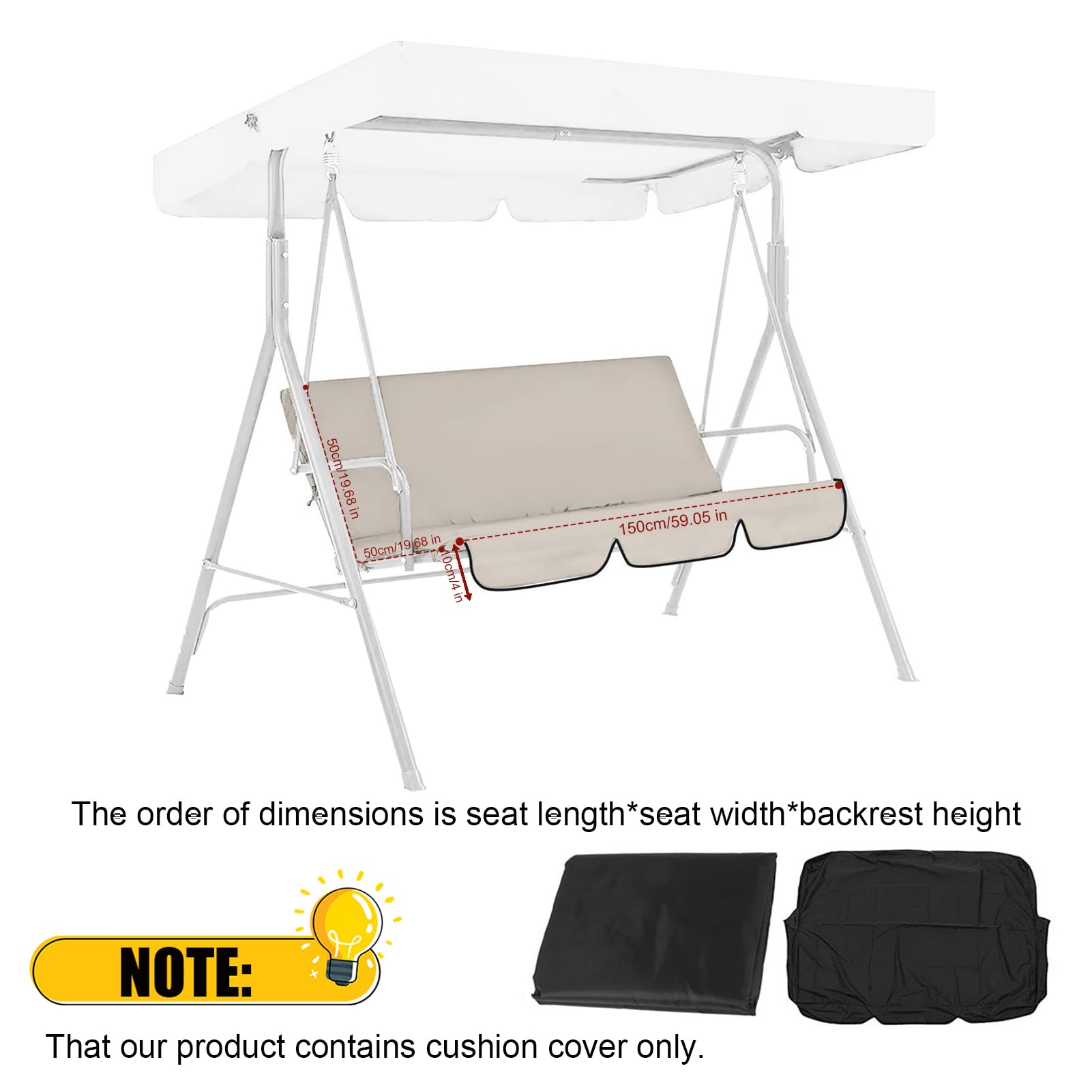 Housse de Siège de Jardin pour Balançoire de Jardin,2/3 places,600D Tissu Oxford,Imperméable Housse de Siège de Balancelle,,150 x 50 x 10 cm,pour porche,cour (Beige,150× 50×10 cm)