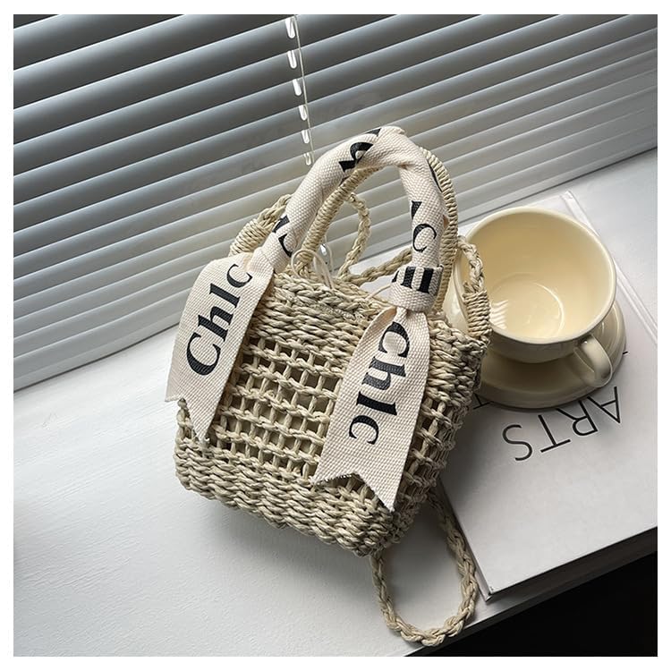 Image of Eiyye Straw Purse Top Tote Shoulder Bag Girl Coin Purse Crossbody Vacation Drawstring Opening