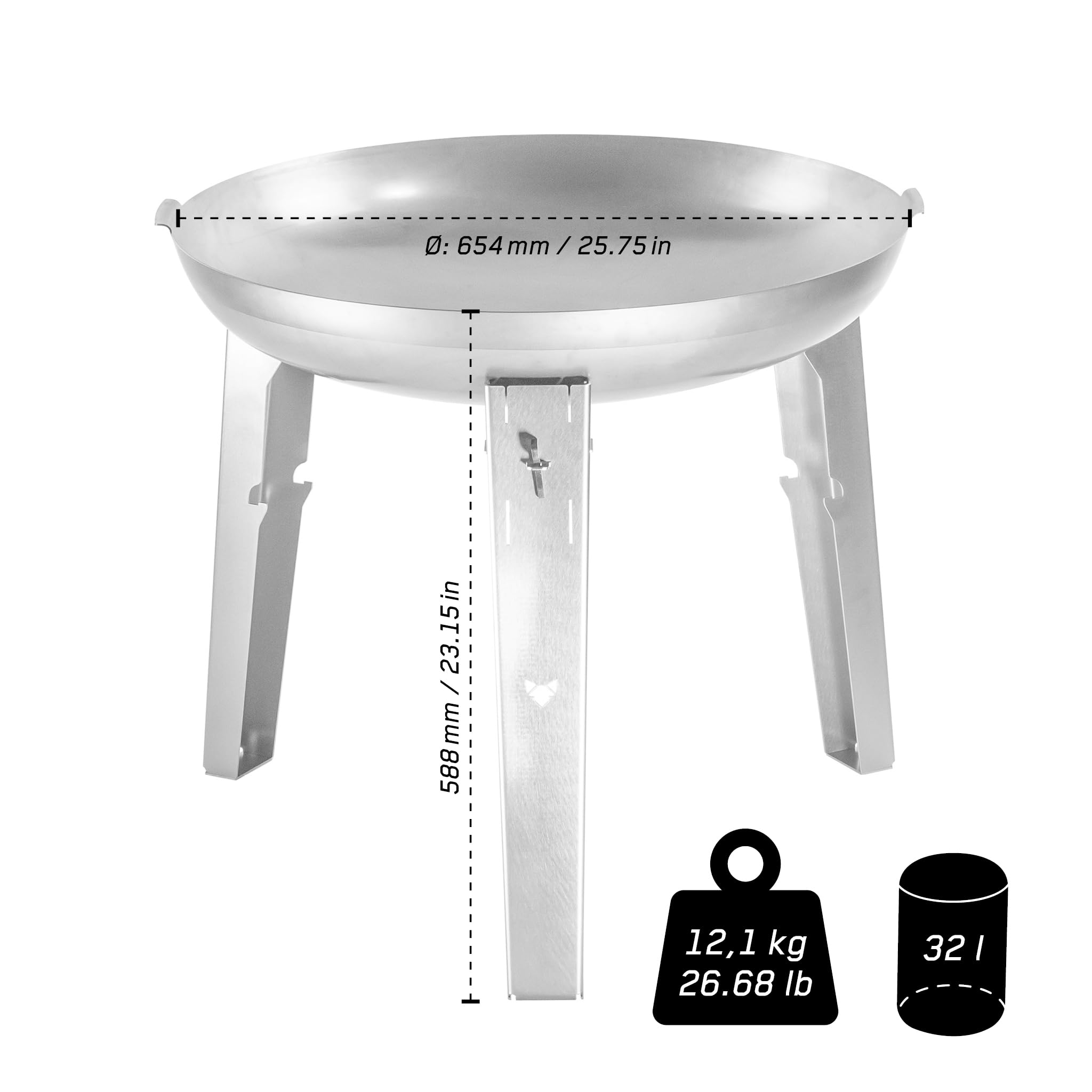 FENNEK Feuerschale Allround | die multifunktionale Feuerschale aus Edelstahl | optional mit Schwenkgrill oder Feuerplatte | umfangeiches Zubehör | Ø 65 cm | Made in Germany