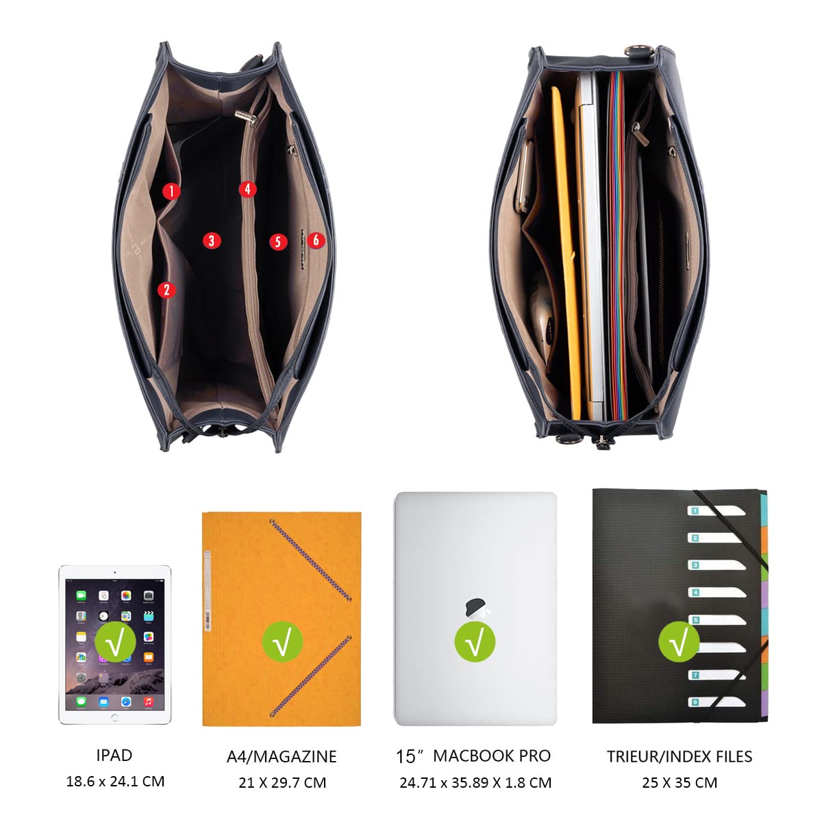 David Jones - Damska Torebka Duża - Torba Shopper Tote Bag Skórzana PU - Kobiet Aktówka Wiele Kieszeni - Torba na Ramię - Torby Robocza Szkolna - Modna Elegancka - Niebieski