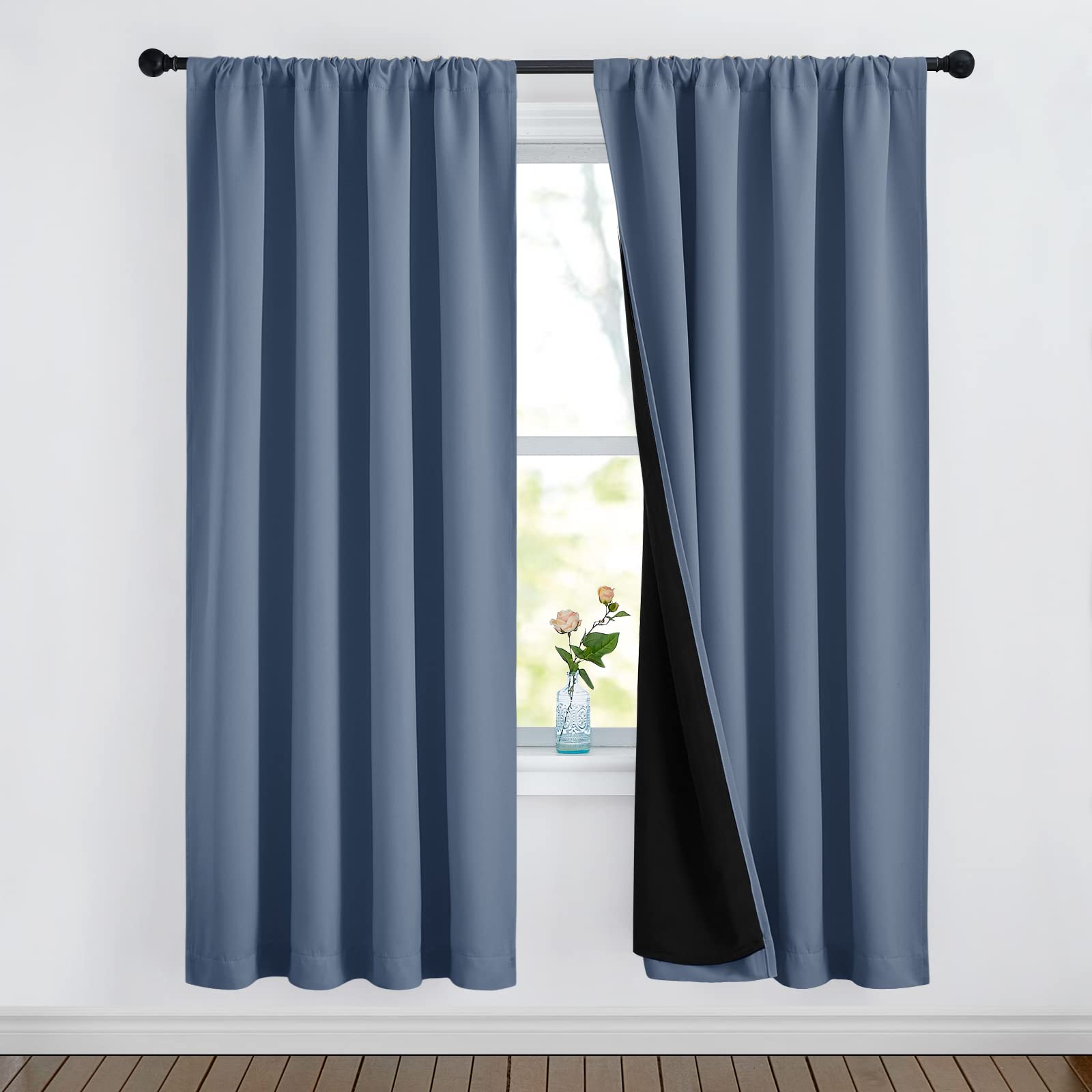 NICETOWN Full Shade Curtain Panels 72 inches Long, Pair of Energy Smart & Noise Blocking Out Blackout Drapes for Guest Room Window, Thermal Insulated