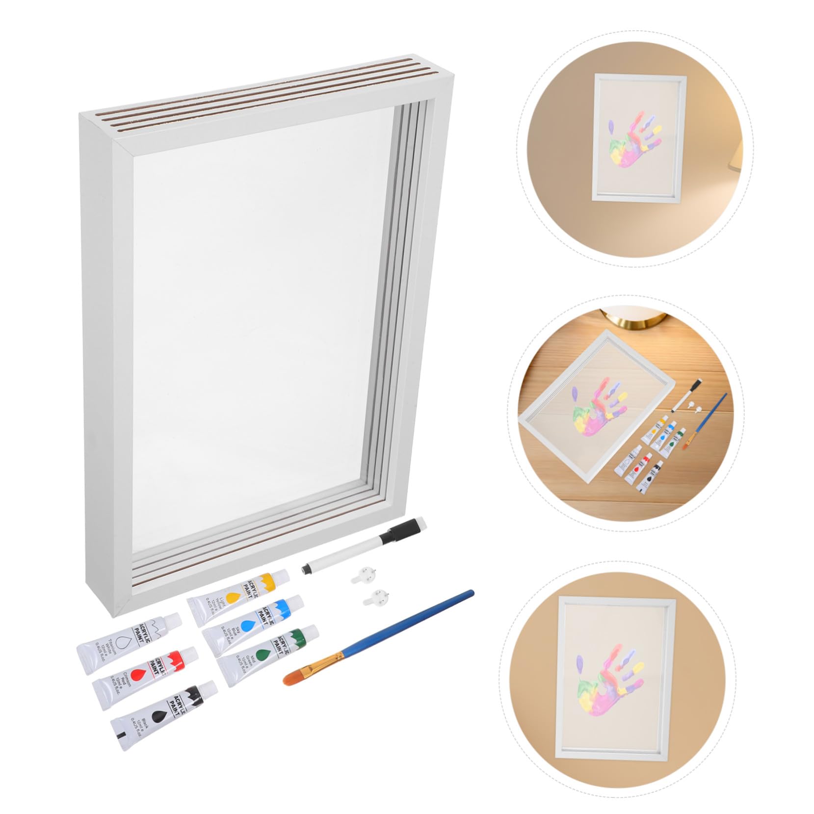 OUNONA Kit de Marco de Huella de Manos Madera Blanco para Recuerdo Familiar Pintura DIY