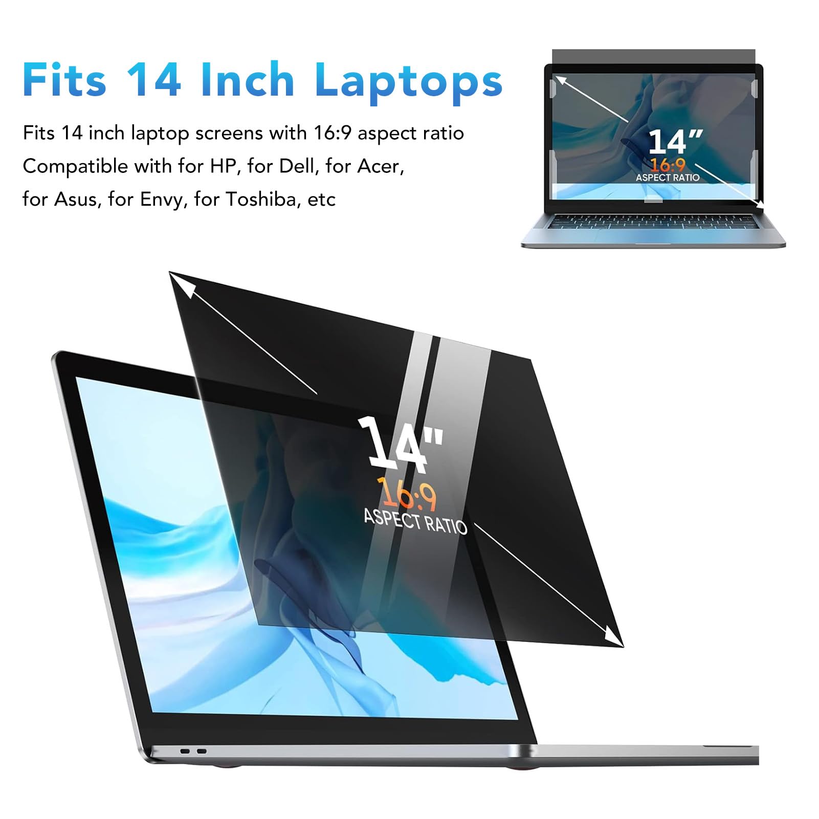 EBTOOLS 14 Inch Laptop Screen Protector, Blue Light Filter, Anti with UV Block, Reversible Glossy Matte, PET Material, Easy Install, for Laptops