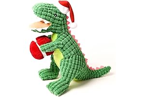 Holiday Dog Toys for Large Dogs, Dinosaur Plush Squeaky Chew Toy with Crinkle Paper