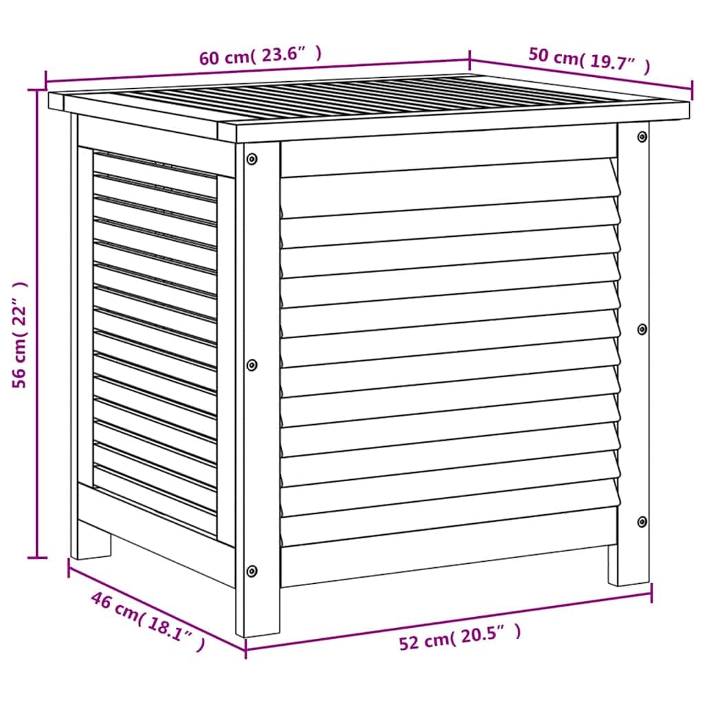 vidaXL Gartenbox mit Lüftungsschlitzen, Gartentruhe mit viel Stauraum, Auflagenbox mit wasserfester Innentasche, Beistelltisch Kissenbox, Massivholz Akazie