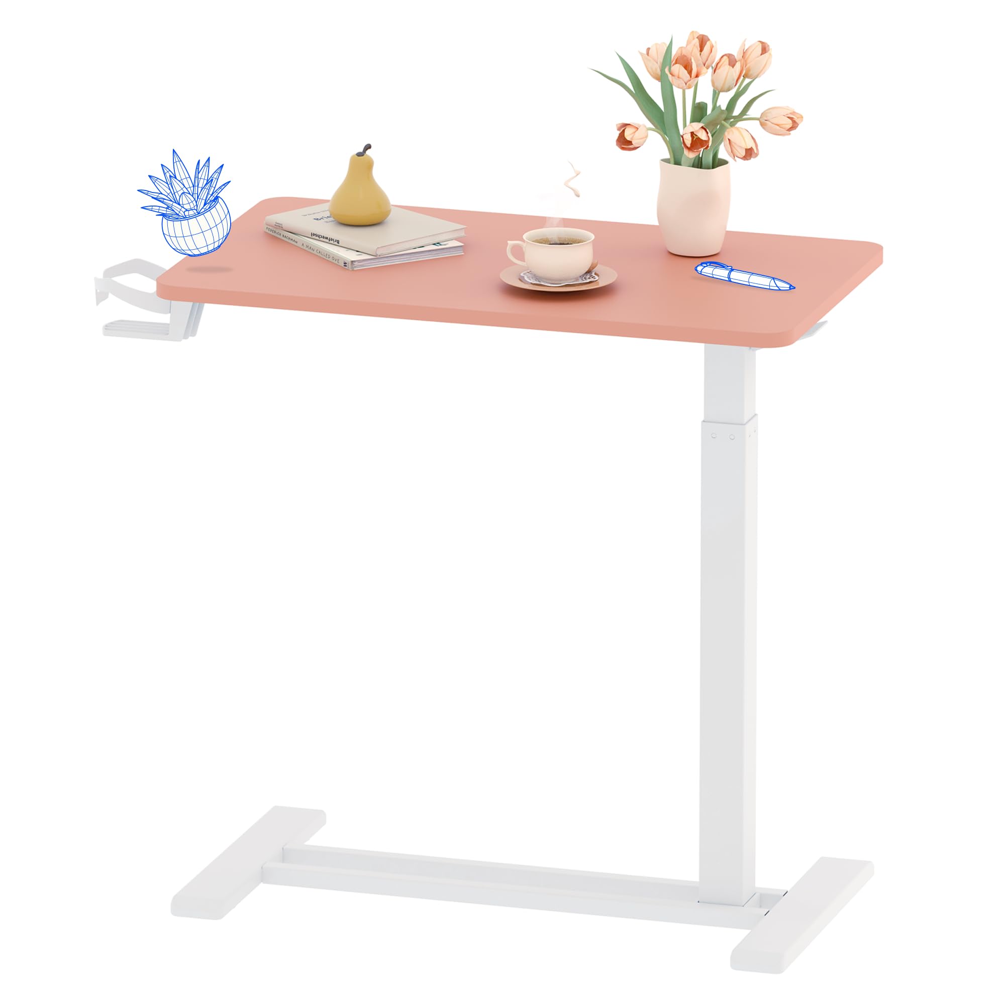 FLEXISPOT H7 28" Pneumatic Height-Adjustable Overbed Table with Wheels