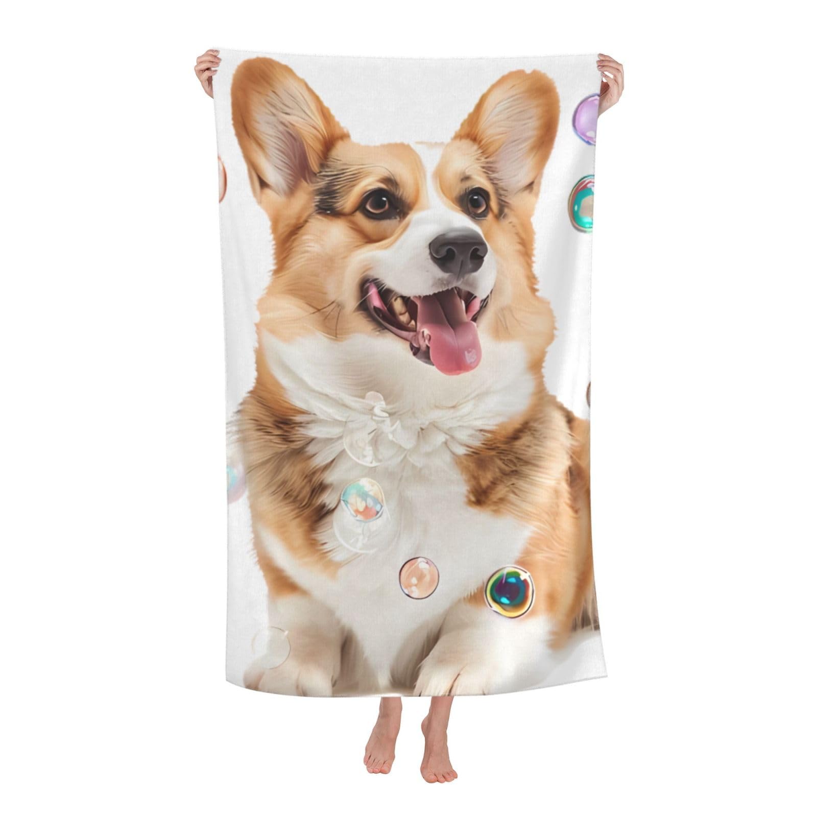 LSRCPD Beach Towel Dog Corgi and Bubbles Microfiber Beach Towels Blanket Oversized Tropical Big Extra Large XL Pool Towels Quick Dry Sandproof for Women Girls Kids