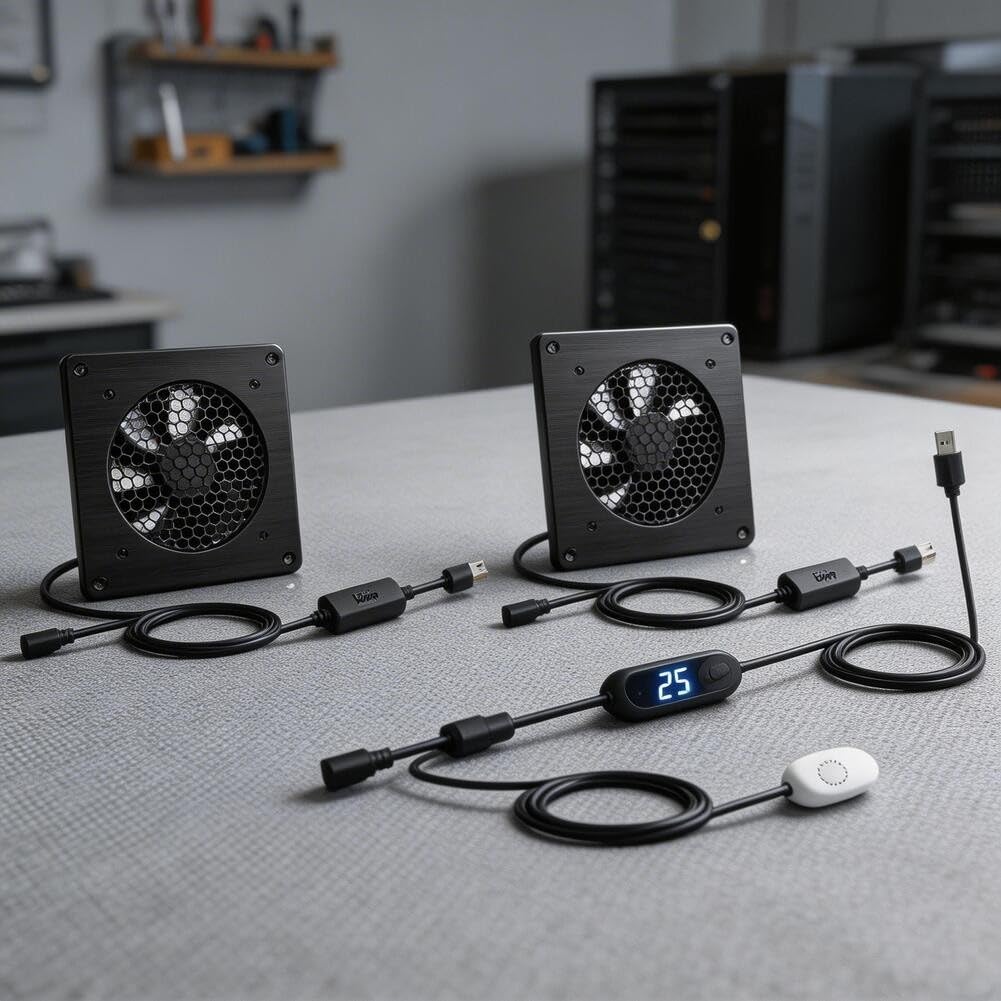 BlissfulAbode U03T8025JGX2 Ventilateur de refroidissement USB avec thermostat 0 à 60 °C à faible bruit pour bureau 80 mm Noir