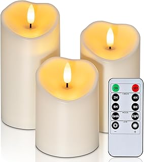 Amagic Flickering Flameless Candles, Waterproof Outdoor Indoor Battery Operated LED Candles with Remote Timers, Won't Melt, Ivory Plastic, D3 x H4 5" 6", Set of 3