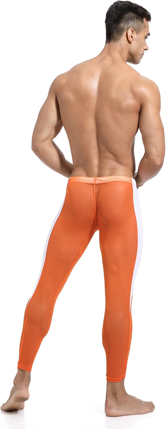 Hansber Men's See Through Mesh Yoga Pants Drawstring Compression Tights Shorts Workout Leggings