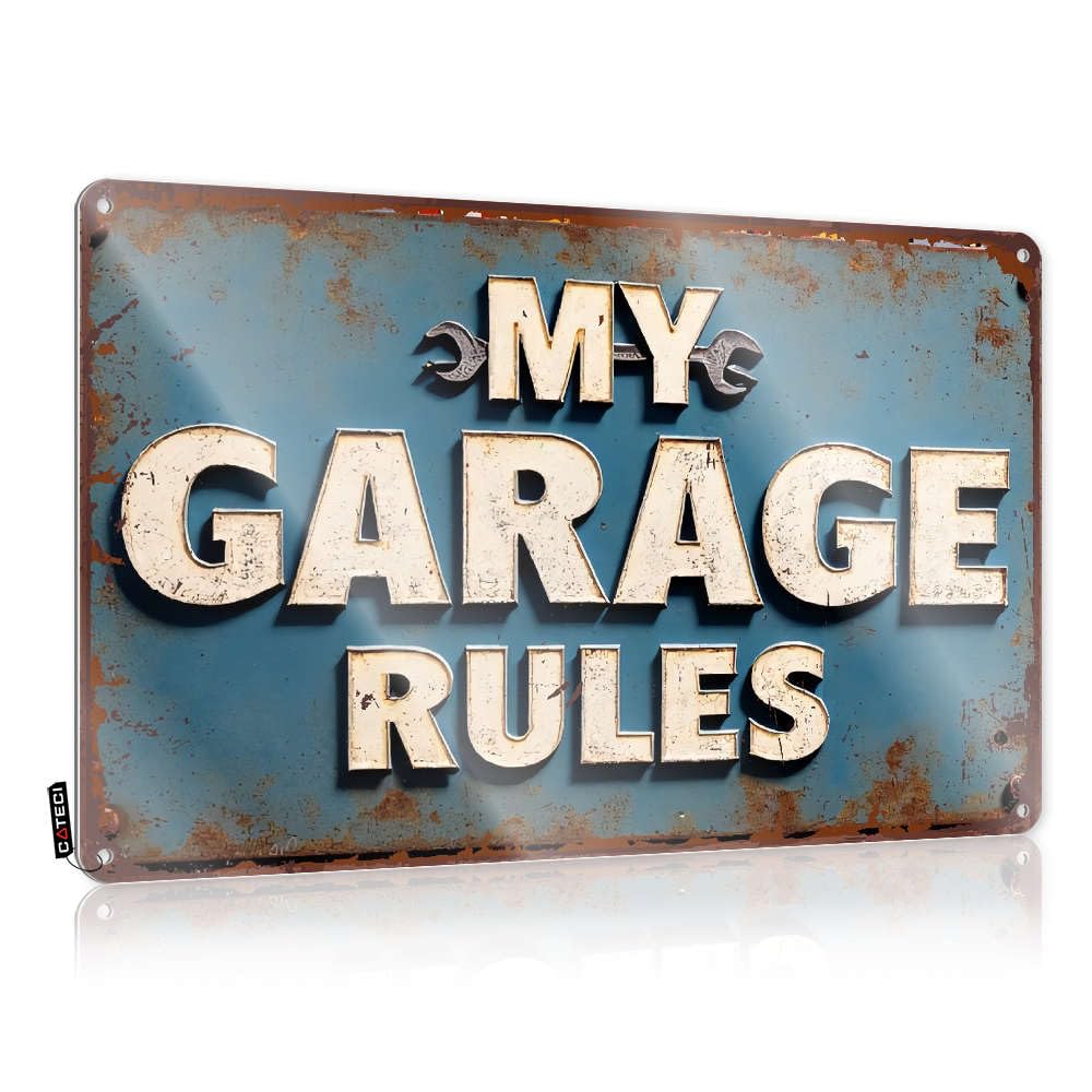 Fzfn Men's Colour Decor Scoreboard Poster - My Garage Rules Reusable Rustic Wall Hanging(30X40cm)