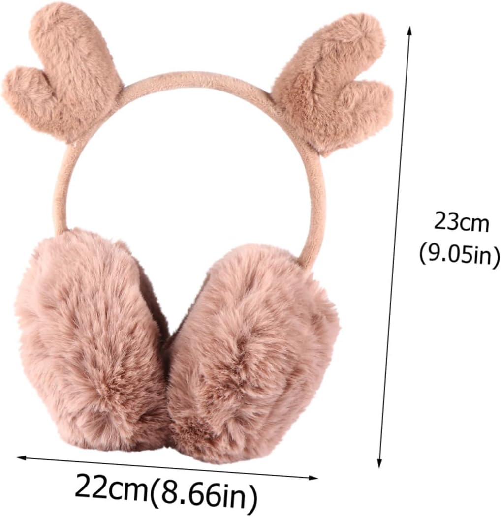 Reindeer Antlers Plush Winter Ear Muffs Foldable Warm Earmuffs for Women and Men Soft Insulative Ear Covers for Outdoor Cold Weather