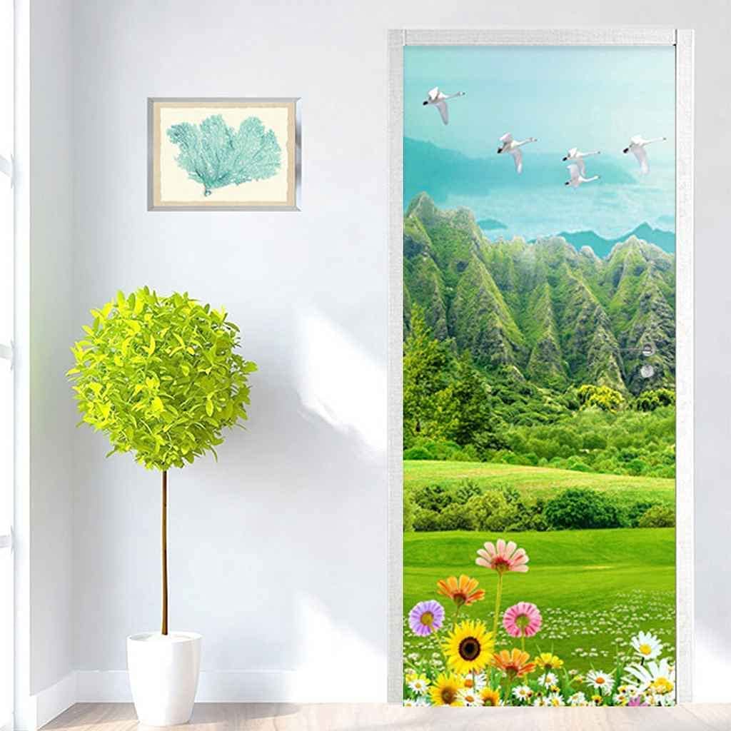 Adesivi Murali Per Porte 3D Peel And Stick- Paesaggio Forestale Verde 95 X 215 Cm -Decalcomanie Autoadesive Per Porte In Pvc Rimovibile Per Porte Impermeabili Carta Da Parati Wall Art Decor Sticker