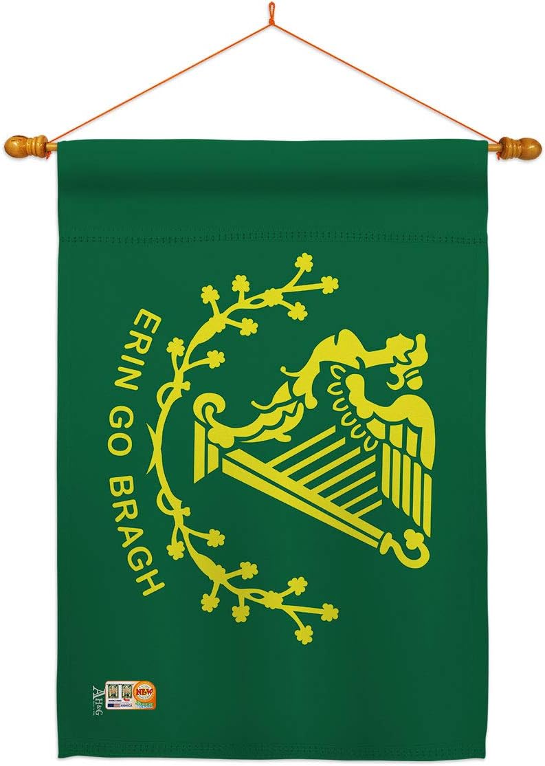 Erin go Bragh House Flag Springtime St Patrick Shamrock Leprechaun Lucky Coin Holiday March Irish Clover Small Decorative Gift Yard Banner Made In USA 28 X 40