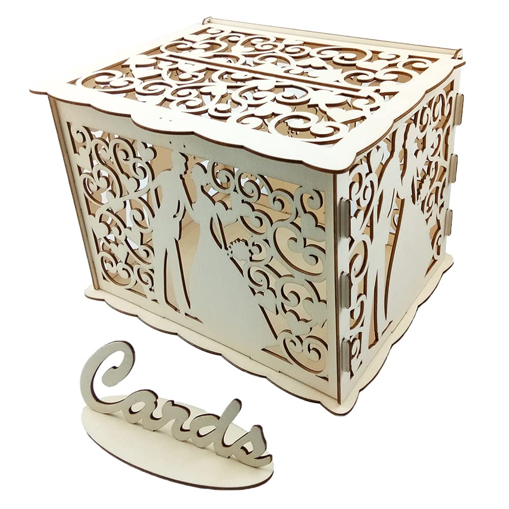 Alnicov Scatola per biglietti di nozze, decorazioni rustiche in legno per matrimoni e decorazioni di matrimonio,scatola di biglietti con serratura per ricevimenti di nozze