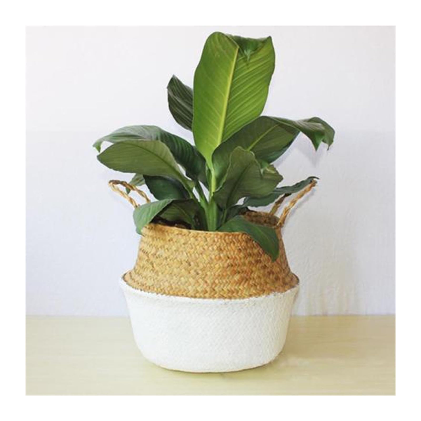 XPSHP25112 indoor plant pot Plant Pots Bamboo Storage Basket Foldable Decorative Patchwork Woven Green ArrangementFlower Minimalist Flower Decoration For balcony decoration(White)