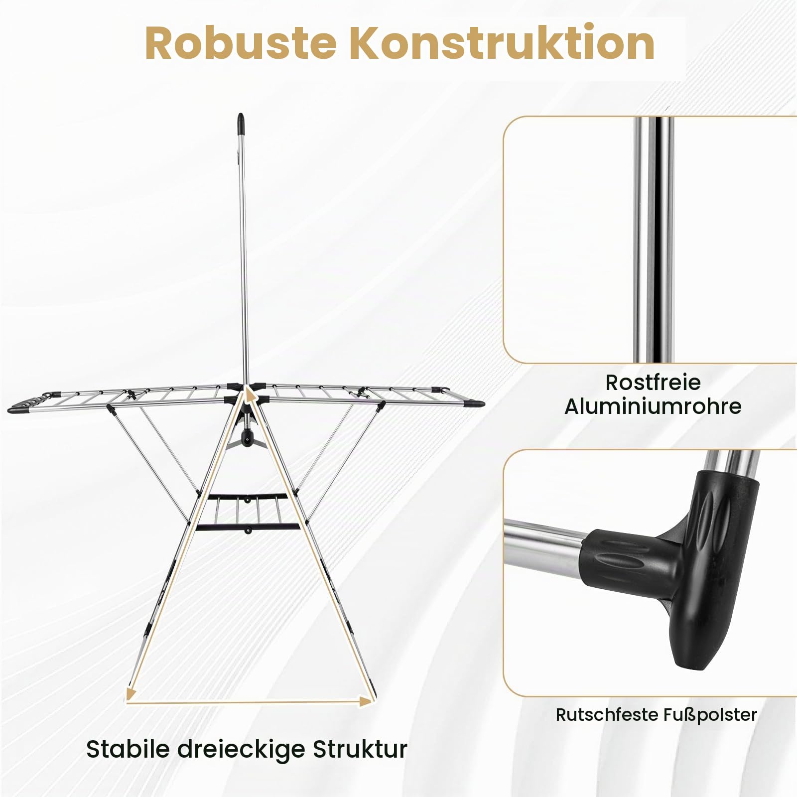 GIANTEX 2-lagiges Aluminium-Wäscheständer, Faltbarer Wäscheständer mit 2 höhenverstellbaren Flügeln, 23 Trocknungsschienen, 28 Sockenclips und 4 Schuhhalter, Keine Montage erforderlich