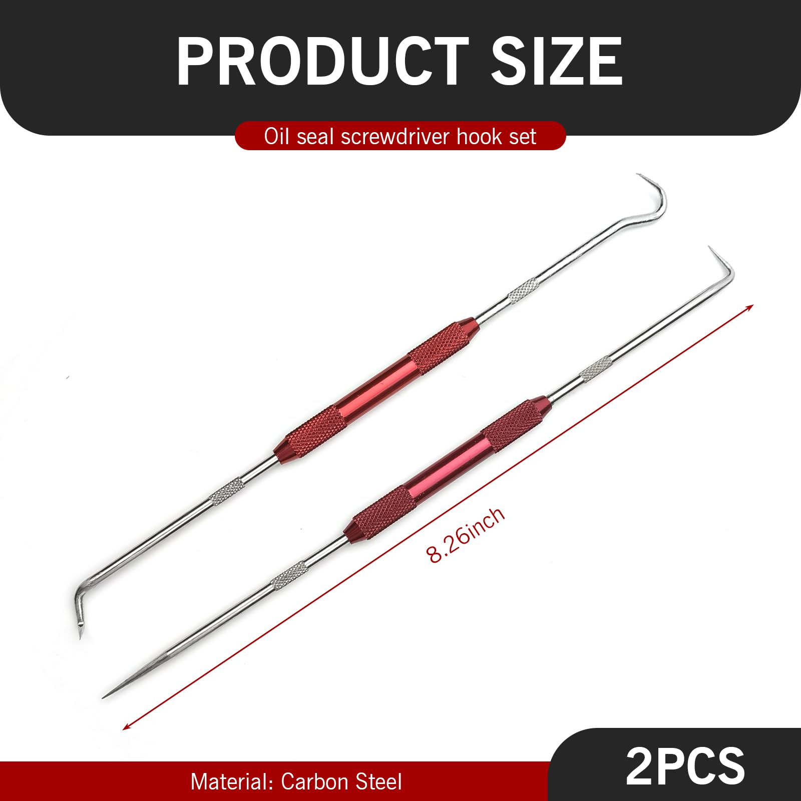 SLIMI 2 PCS Hook and Pry Set Puller, Precision Hook and Pry Set, Automotive Oil Seal/O-Ring Gasket Pry Tool Set for Most Cars (Red)