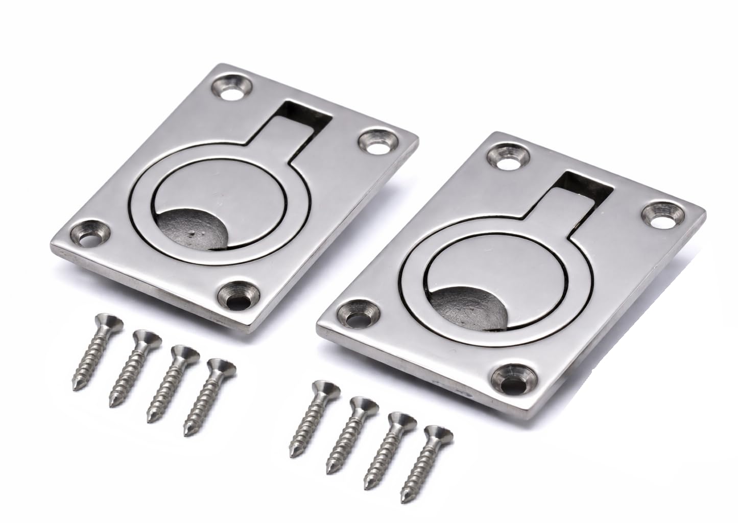 2pc Flush Lift O Ring recessed Hatch Handle Pull Ring A4 316 Marine Grade Stainless Steel with 8 Screws for Cabinet Locker (2)