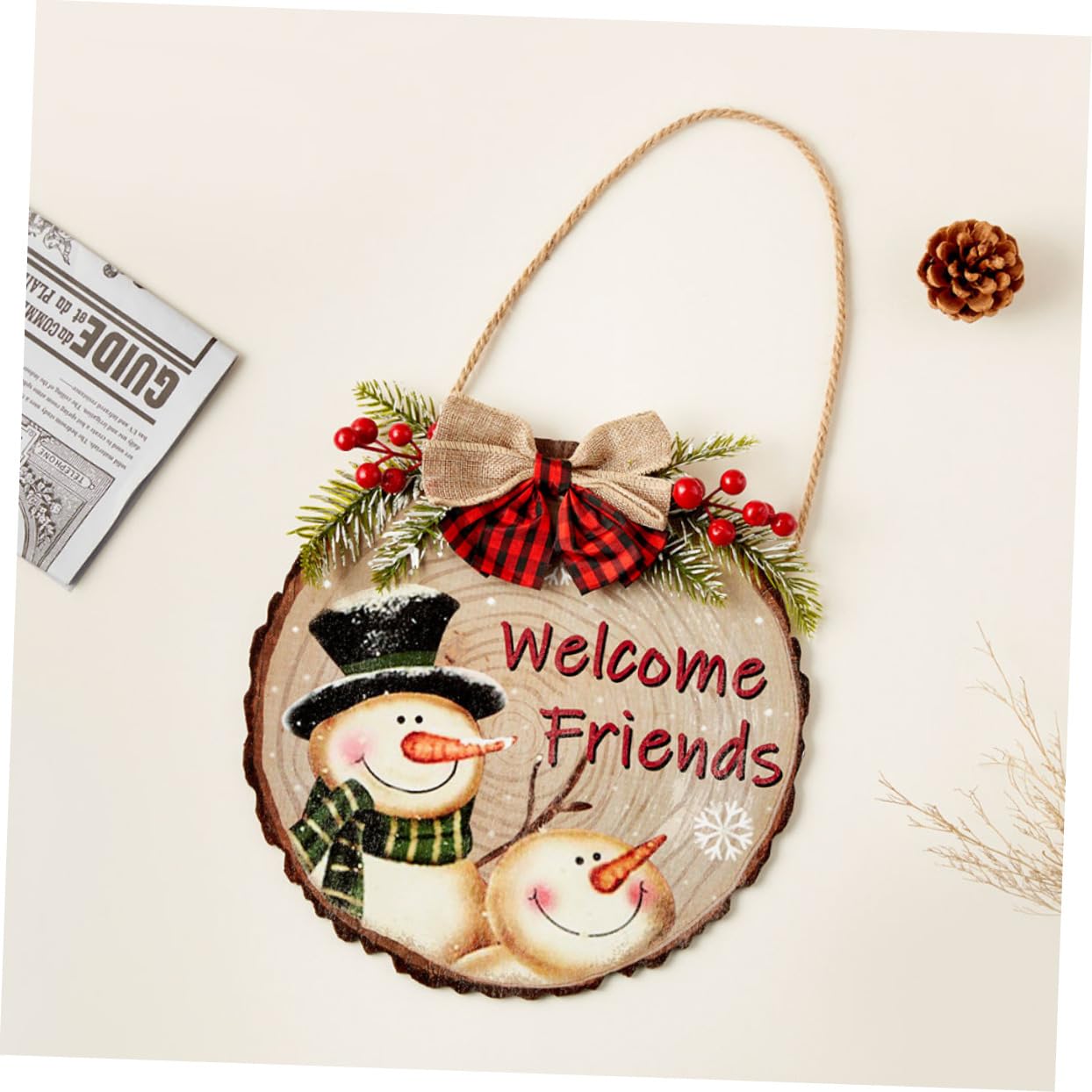 TOPBATHY 3 Piezas Colgante de de Puerta de Navidad Letrero de Porche de Navidad Decoraciones navideñas Guirnalda decoración de Puerta de Madera Cartel Colgante de Madera