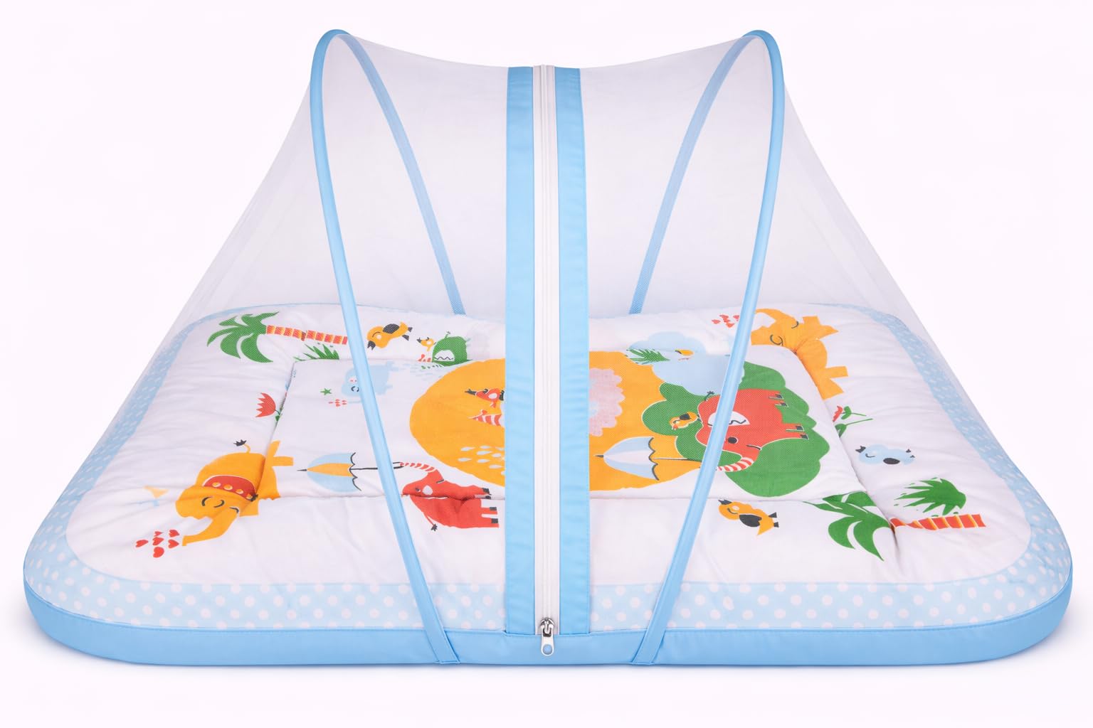 Kwitchy Baby Bed with Mosquito Net New Born Baby Bedding Set | Folding Bed | Toddler Mattress | Cotton | Gadda Set | Travel Beds | Boys & Girls | Gift Pack (0-6 M) (Blue) 2