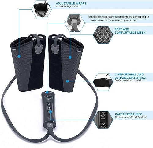 Miniatura 6 de CINCOM - Masajeador de piernas para circulación y alivio del dolor, masajeador de pantorrillas por compresión de aire con 2 modos y 3 intensidades