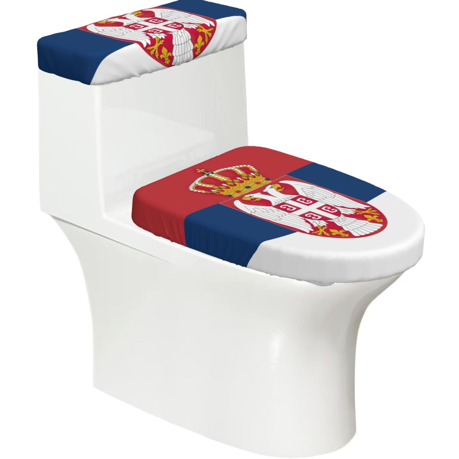 Flag Of Serbia Print Bathroom Decor Toilet Lid Cover And Tank Covers, Restroom Accessories Fits Most Round