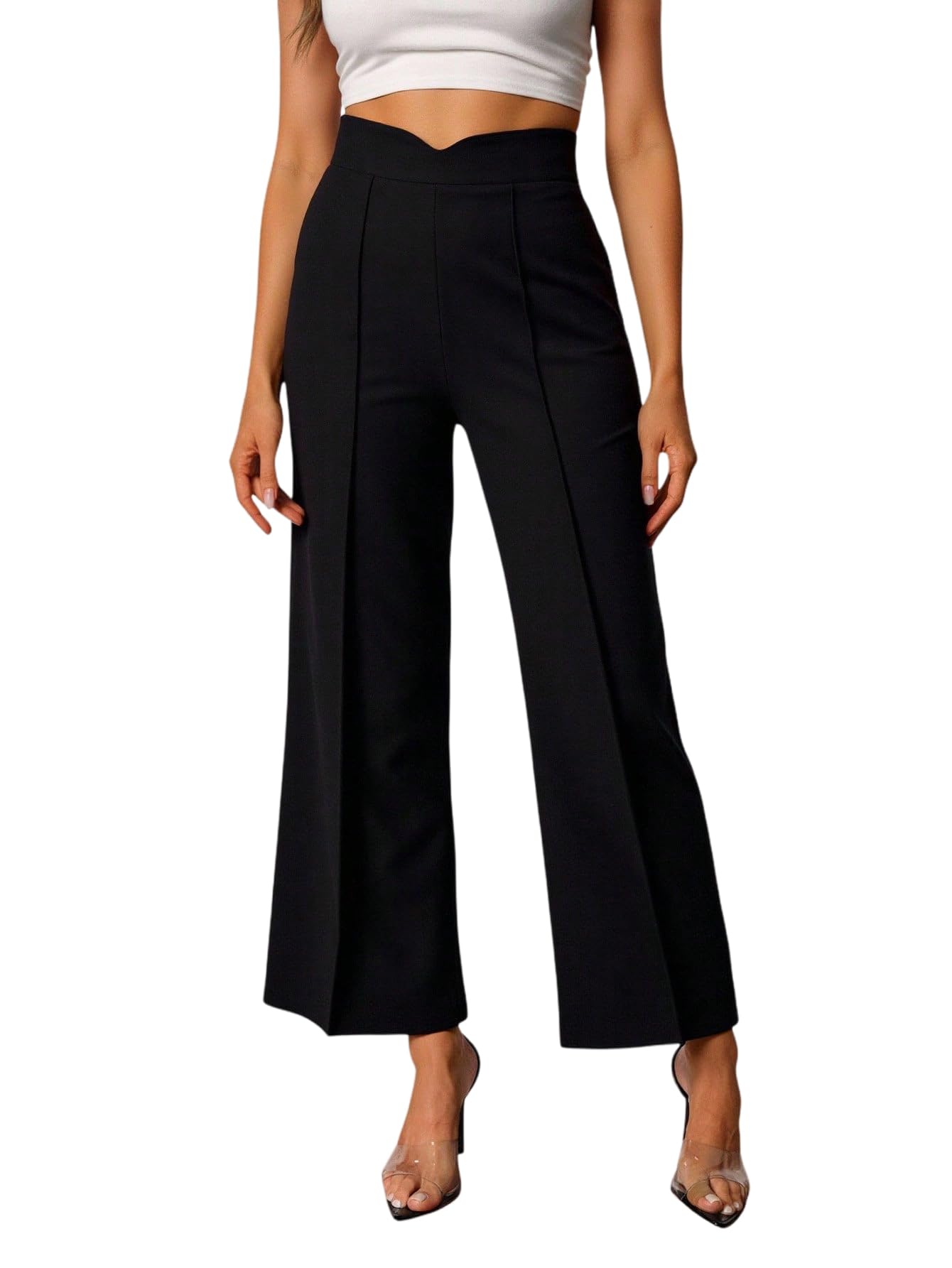 Womens Wide Leg Pants Elegant High Elastic Waist Business Casual Work Trousers